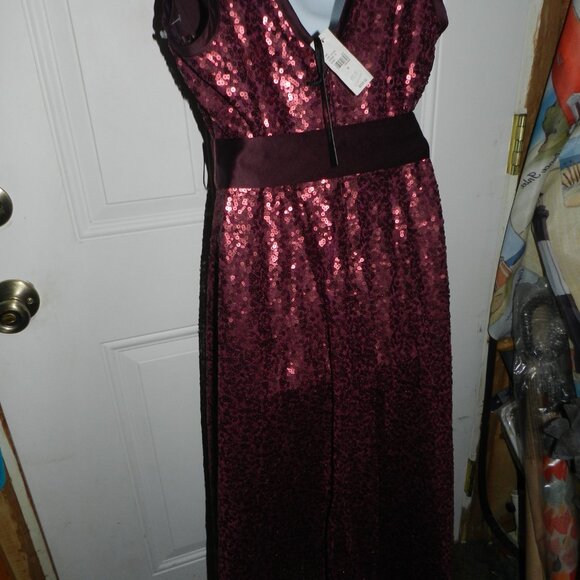 Isabel Toledo for LB sleeveless V-neck high-low wine sequin maxi NWT/🆕⌚📦🏃💨🚚 - Picture 2 of 16